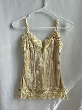 Vintage Rave Y2K Gold Beaded Lace felt sequin Cami Top